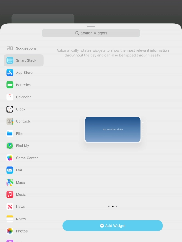 Slide your finger right or left on the screen to select the required widget size.