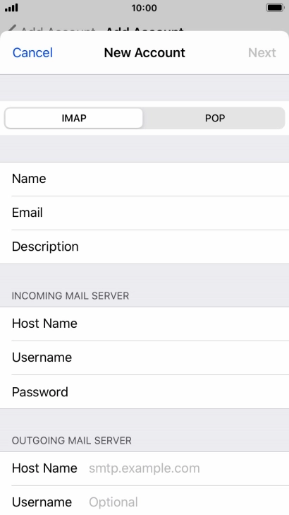 Press Host Name and key in the name or IP address of your email provider's outgoing server. Please note that if you can't send email messages when using your email provider's outgoing server, key in smtp.vodafone.net.au (Vodafone's outgoing server).