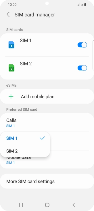 Press the name of the SIM.