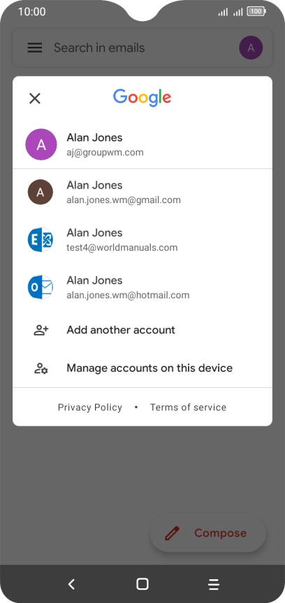 Press the required email account.
