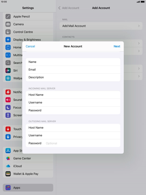 Press Password and key in the password for your email account. Please note that if you're using Vodafone's outgoing server, leave the password field empty.