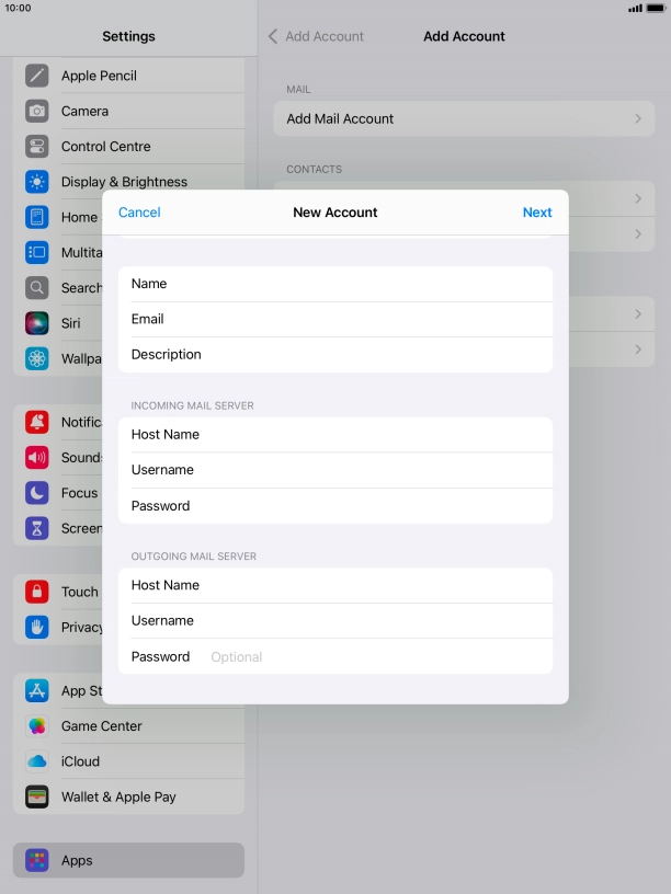 Press Password and key in the password for your email account. Please note that if you're using Vodafone's outgoing server, leave the password field empty.
