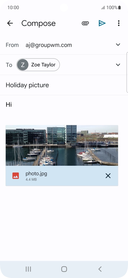 Press the send icon when you've finished your email message.