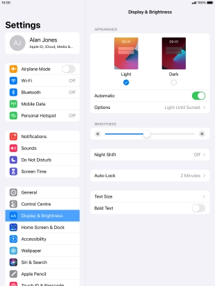If you turn on the function, press Options and follow the instructions on the screen to select the required period of time for Dark Mode.