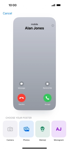 Press the required category and follow the instructions on the screen to select and save the required picture to your Contact Poster.