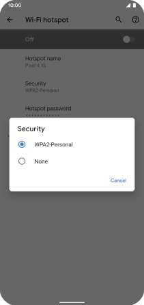 Press WPA2-Personal to password protect your Wi-Fi hotspot.