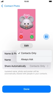 Press the required setting.