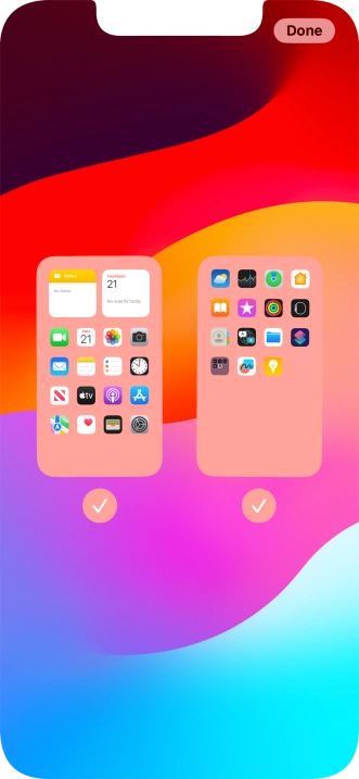 Press the fields below the required home screens to select or deselect them.