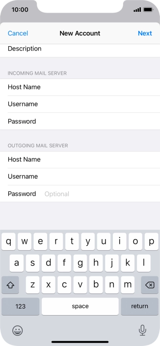 Press Password and key in the password for your email account. Please note that if you're using Vodafone's outgoing server, leave the password field empty.