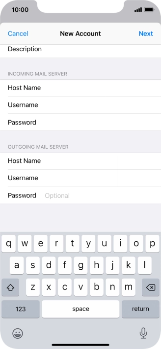 Press Password and key in the password for your email account. Please note that if you're using Vodafone's outgoing server, leave the password field empty.