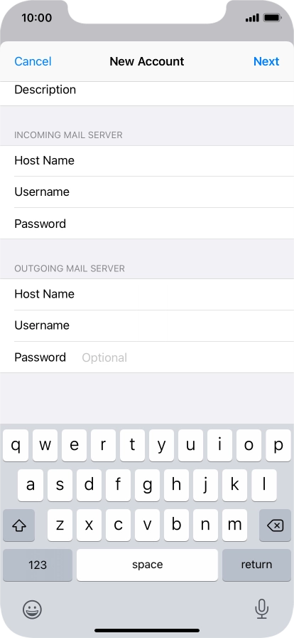Press Password and key in the password for your email account. Please note that if you're using Vodafone's outgoing server, leave the password field empty.