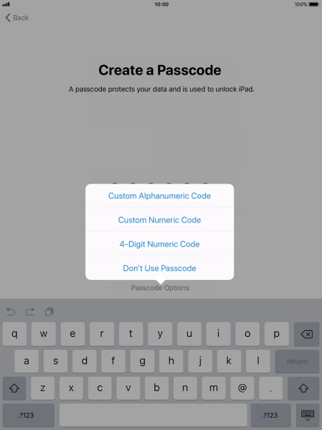 Follow the instructions on the screen to turn on use of lock code or press Don't Use Passcode.