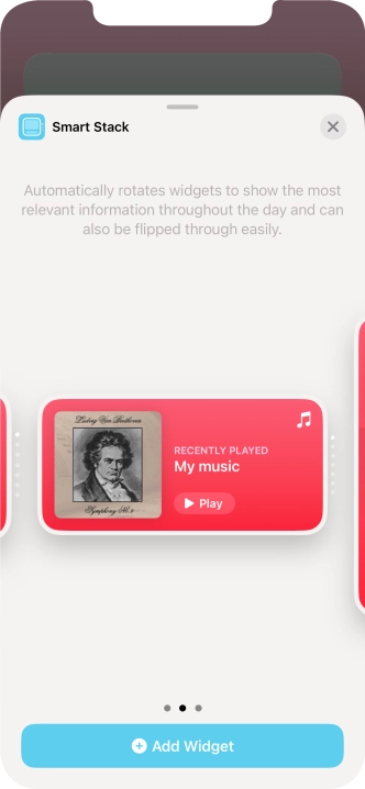 Slide your finger right or left on the screen to select the required widget size.