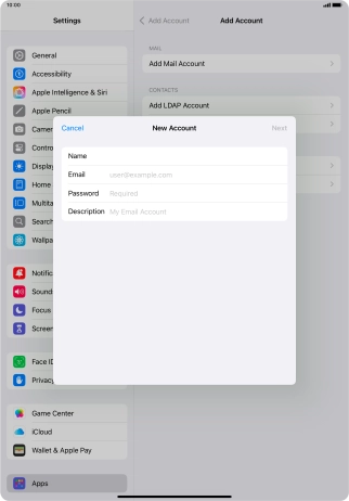 Press Email and key in your email address.