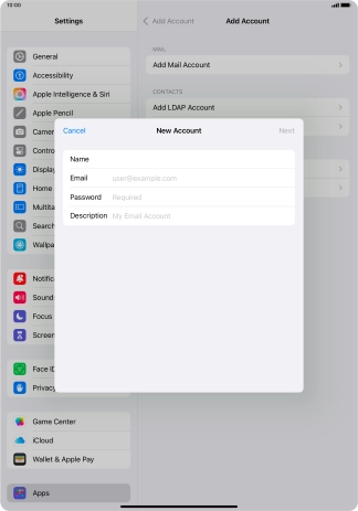 Press Email and key in your email address.