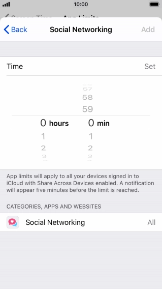 Set the required time limit for use of the selected category.