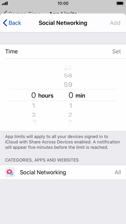 Set the required time limit for use of the selected category.