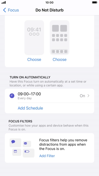 Press Add Schedule and follow the instructions on the screen to select settings for automatic activation of Do Not Disturb.