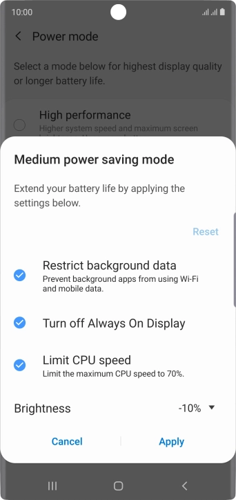 Press Apply to turn on the function.