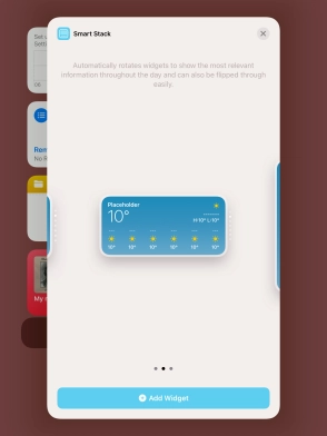 Slide your finger right or left on the screen to select the required widget size.
