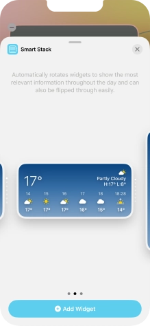 Slide your finger right or left on the screen to select the required widget size.