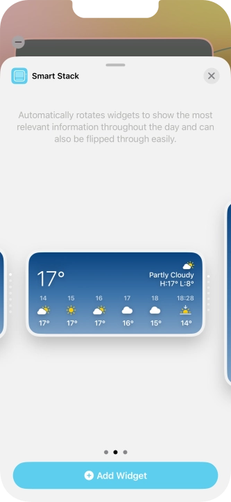 Slide your finger right or left on the screen to select the required widget size.