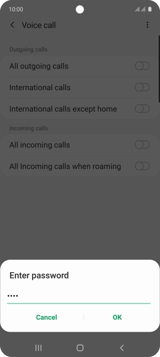 Key in your barring password and press OK. The default barring password is 0000.