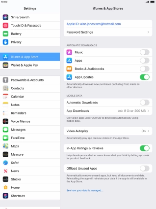 Press the indicators next to the required content types to turn the function on or off.