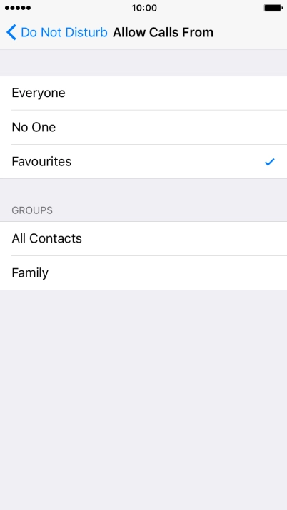 Press the required setting to select which contacts can call you even though Do Not Disturb is turned on.