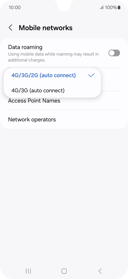 Press the required network mode.