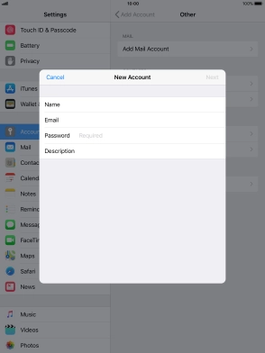 Press Password and key in the password for your email account.