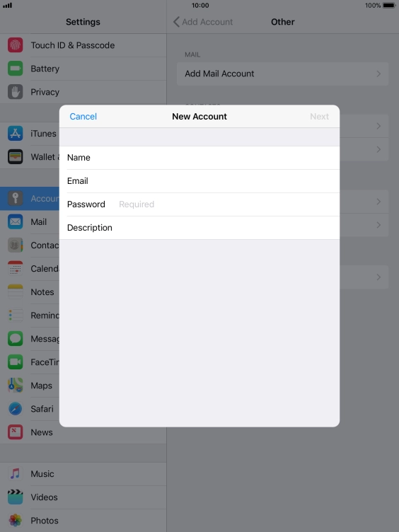 Press Password and key in the password for your email account.