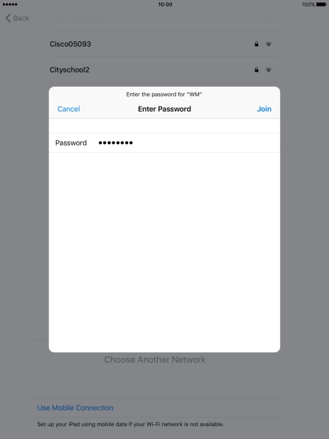 Key in the password for the Wi-Fi network and press Join.