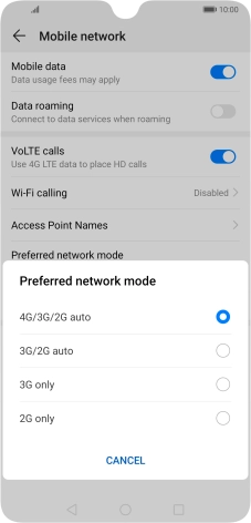 Press the required network mode.