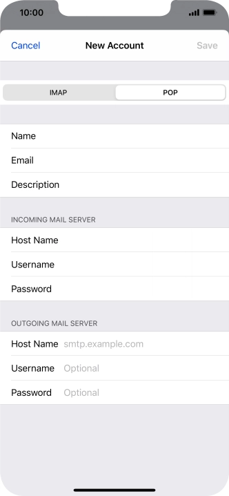 Press Host Name and key in the name or IP address of your email provider's outgoing server. Please note that if you can't send email messages when using your email provider's outgoing server, key in smtp.vodafone.net.au (Vodafone's outgoing server).