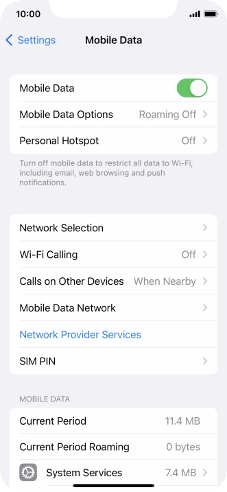 Press Mobile Data Options.
