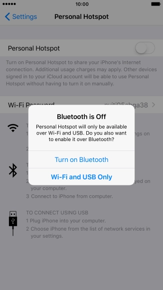 Press WiFi and USB Only. An internet connection from your computer via your phone is automatically established.