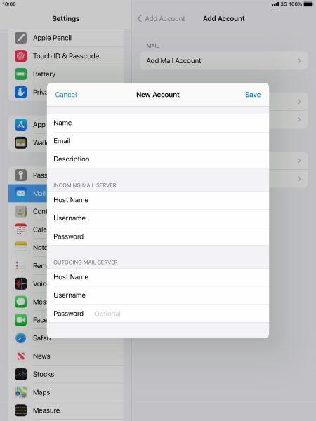 Press Password and key in the password for your email account.