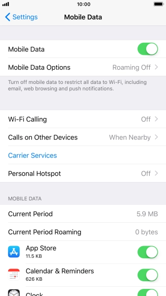 Press Mobile Data Options.