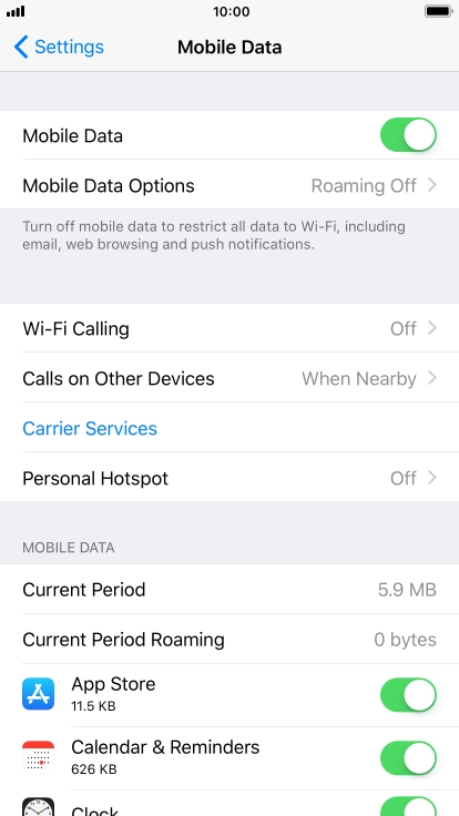 Press Mobile Data Options.