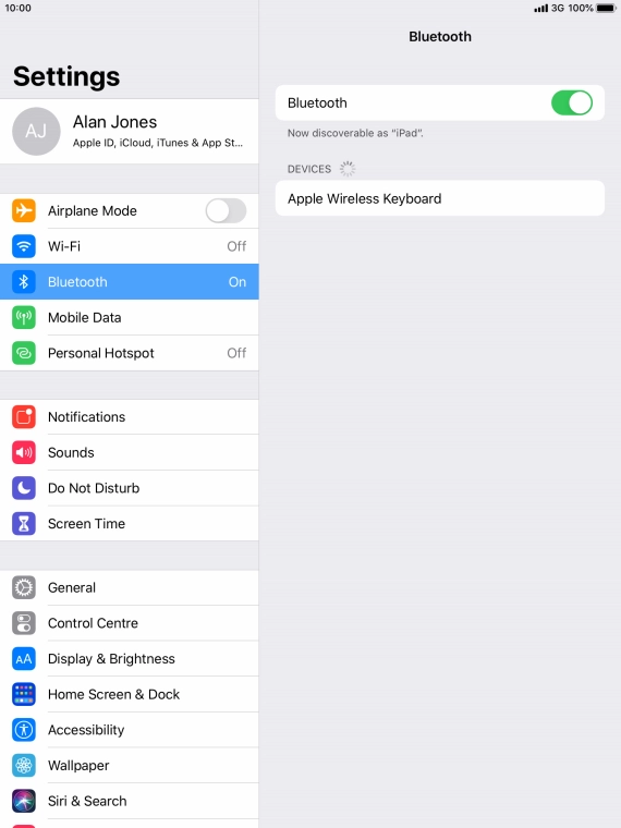 Press the required Bluetooth device and follow the instructions on the screen to pair the device with your tablet.