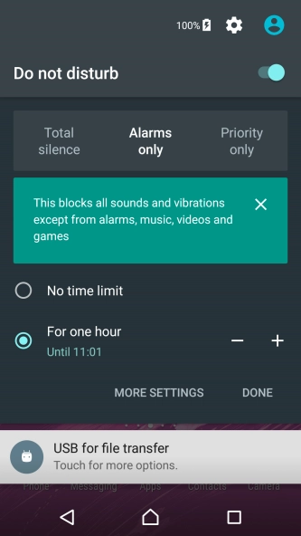 Press DONE to turn on silent mode.