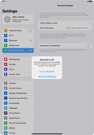 If Wi-Fi is turned on, press Wi-Fi and USB Only.