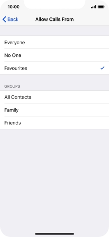 Press the required setting to select which contacts can call you even though Do Not Disturb is turned on.