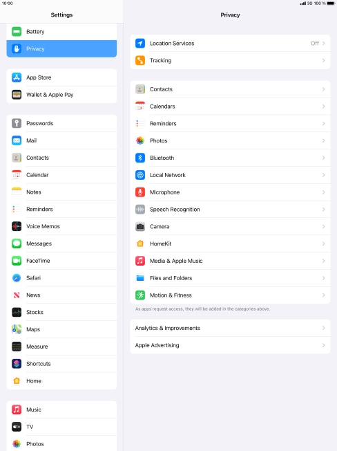 Press Location Services.