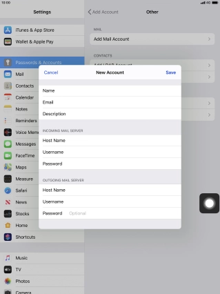 Press Password and key in the password for your email account. Please note that if you're using Vodafone's outgoing server, leave the password field empty.