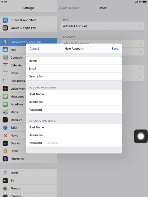 Press Password and key in the password for your email account. Please note that if you're using Vodafone's outgoing server, leave the password field empty.