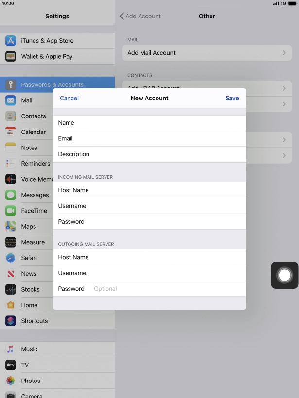 Press Password and key in the password for your email account. Please note that if you're using Vodafone's outgoing server, leave the password field empty.