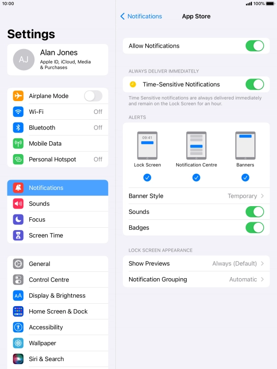 Press the indicator next to 