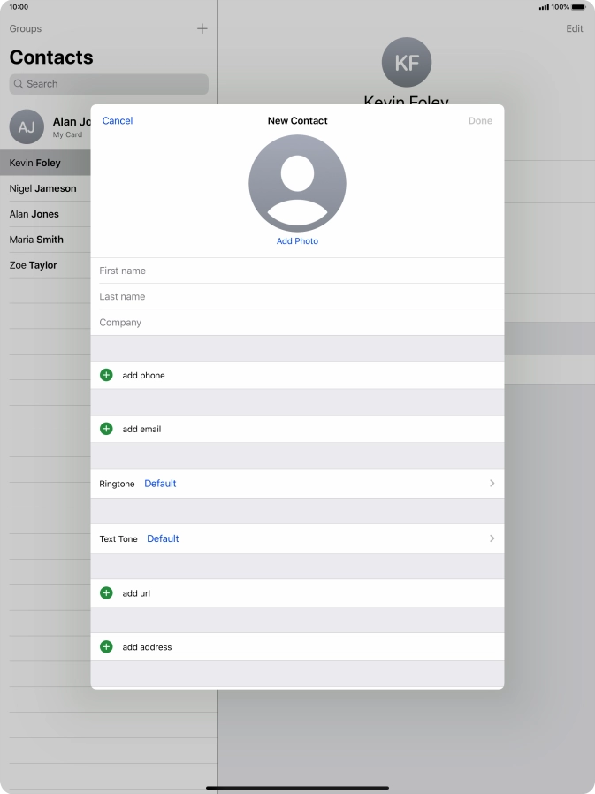 Press First name and key in the first name.